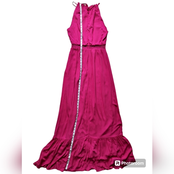 New JustFab Hot Pink Crochet Trim High Halter Sleeveless Maxi Dress - Picture 13 of 15
